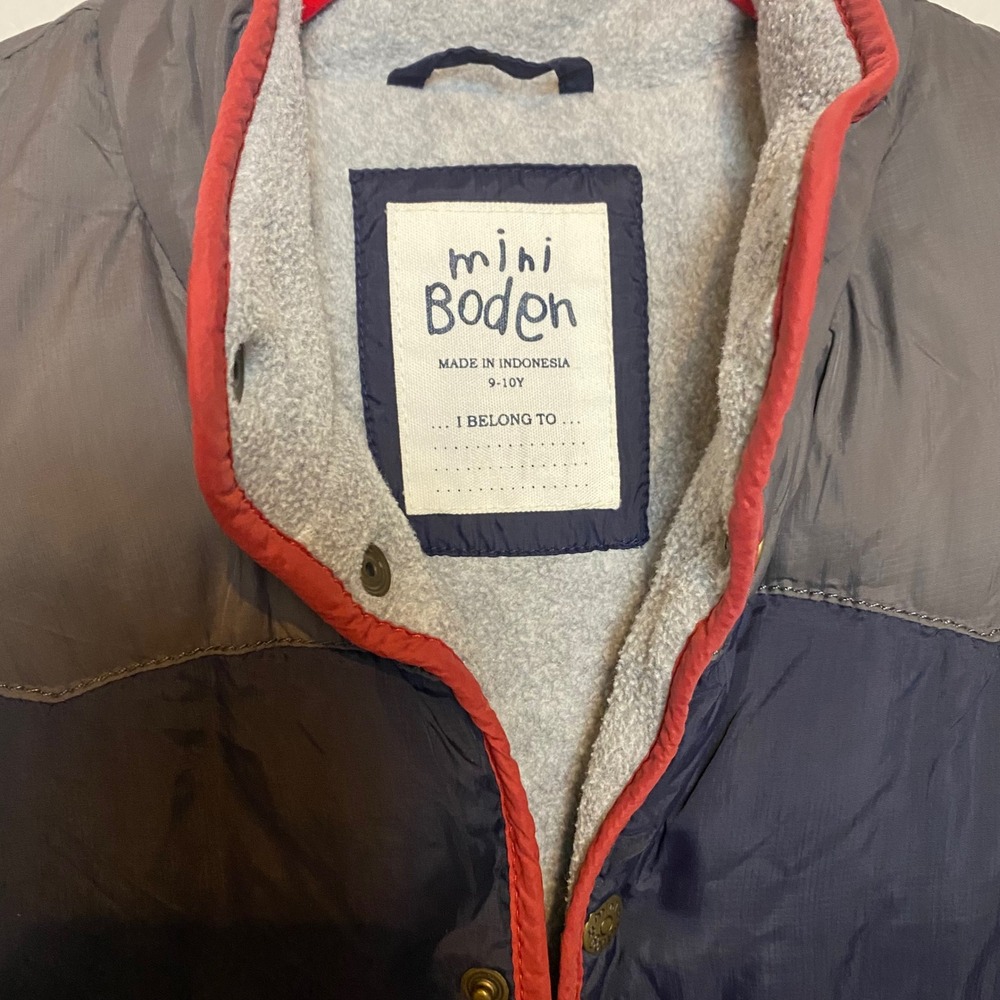Mini Boden Kids Puffer Vest Navy‎ Blue Red Pockets Size 9-10Y
